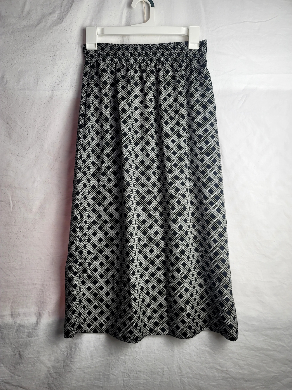 H&M Black and White Lattice-Print Midi Skirt
